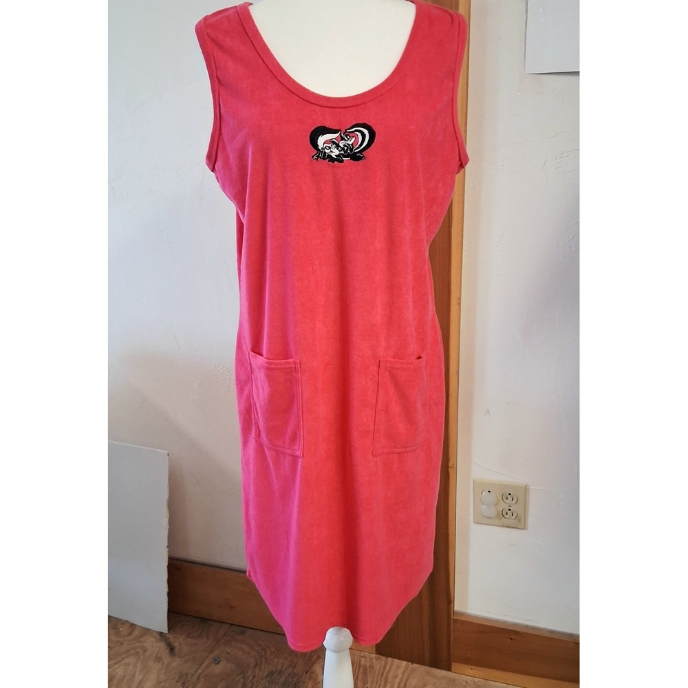 VTG 90'S Warner Brothers Studio Terry Towel Sundress Pink L/XL Pepe Le Pew EUC